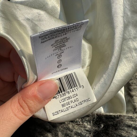 BCBGeneration Plaid Wool Wrap Coat Sz XS Shawl Collar Fuzzy Mid-Length - Picture 7 of 7